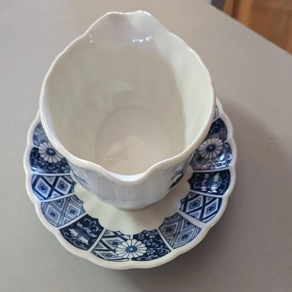 Blue Floral Gravy Boat with Saucer